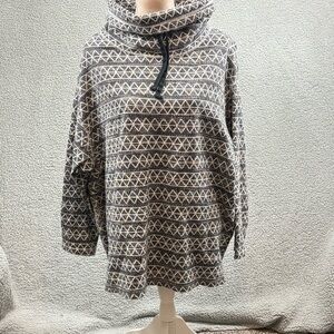 Chaps Black & White Geometric Funnel Neck Sweater 100% Cotton